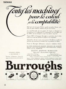 1924 Ad Burroughs Calculating Machines 1 Rue des Italiens Office Device VEN3