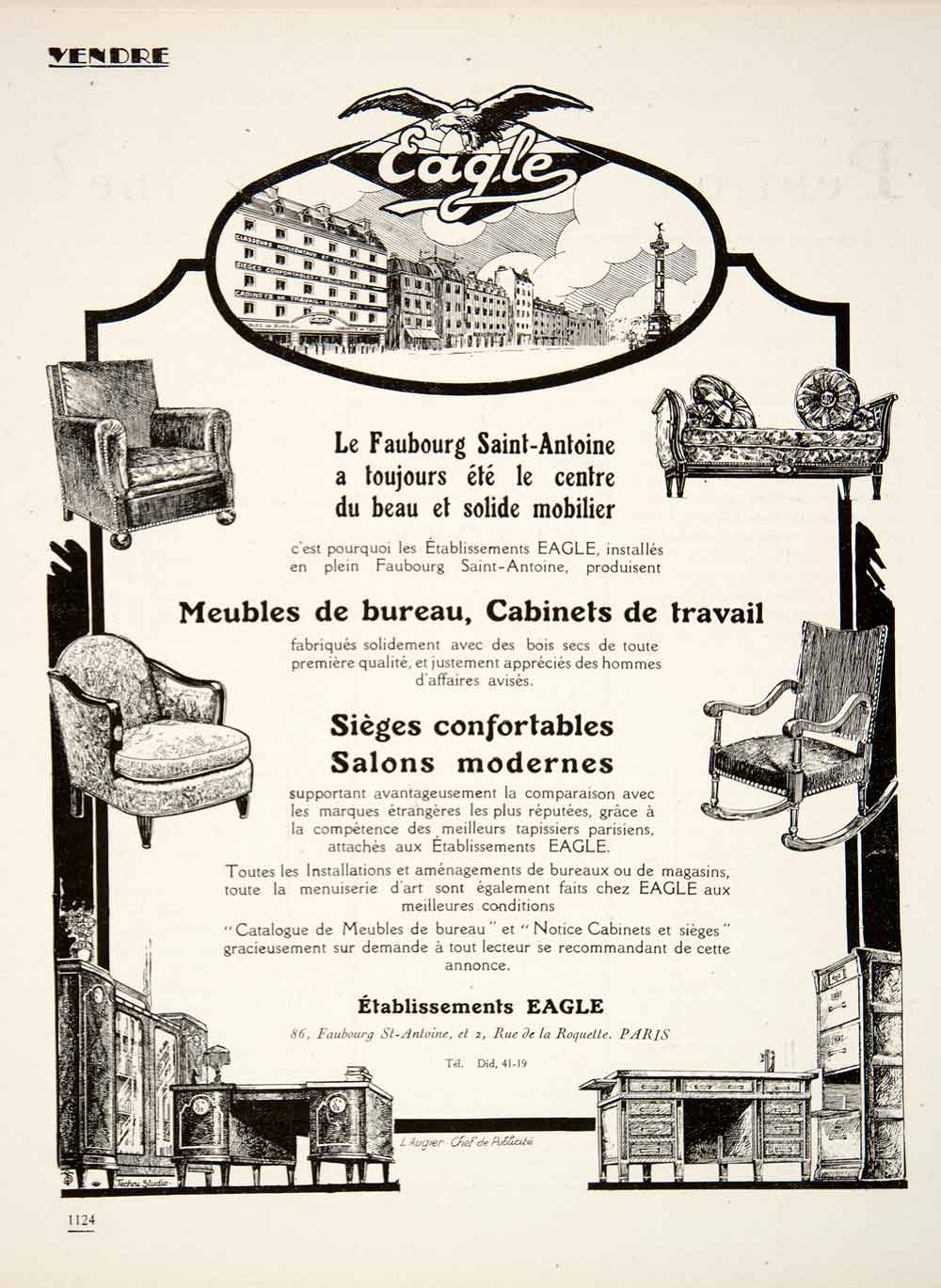 1924 Ad Eagle Furniture Office Chair Desks French 2 Rue Roquette Saint VEN3