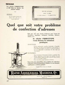 1924 Ad Fibrotype Cliche Rapid Addressing Machine Belknap French Printing VEN3