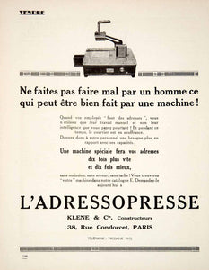 1924 Ad Adressopresse Machine Office Device Klene 38 Rue Condorcet VEN3