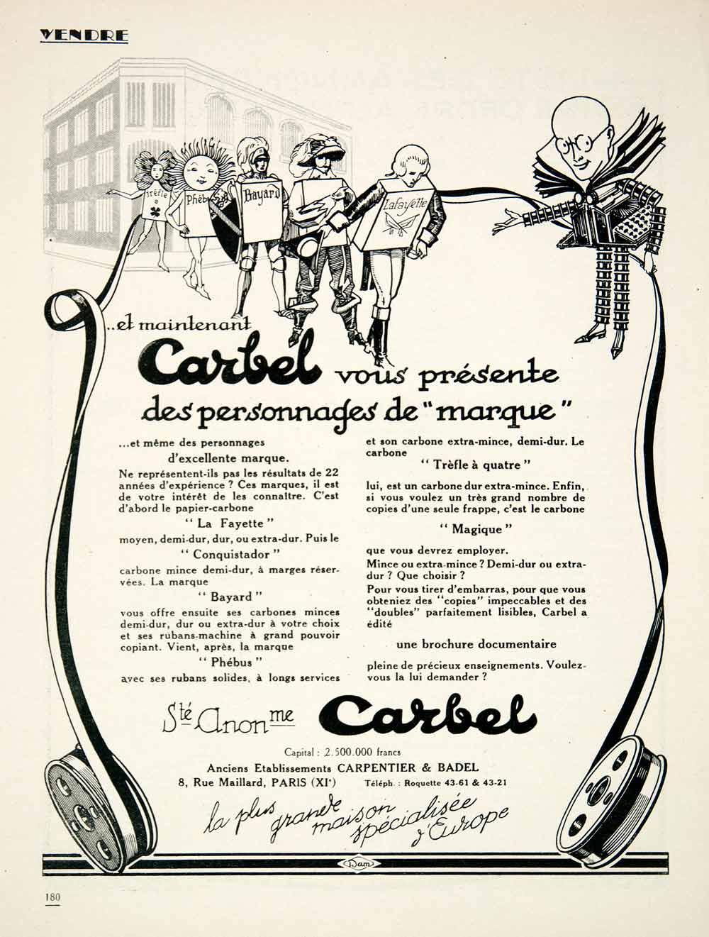 1925 Ad Carbel Badel Carpentier Typewriter Ribbon Ink Carbon Paper Bayard VEN3