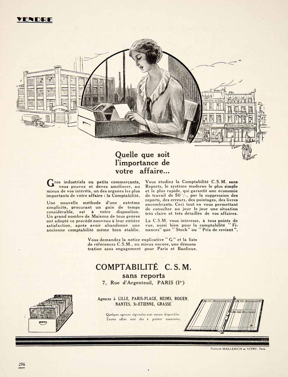 1925 Ad Comptabilite CSM 7 Rue D'Argenteuil Paris Accounting Agency French VEN3