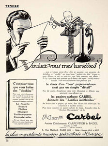 1925 Ad Carbel Carpentier Badel Glasses Telephone French Carbon Paper VEN3