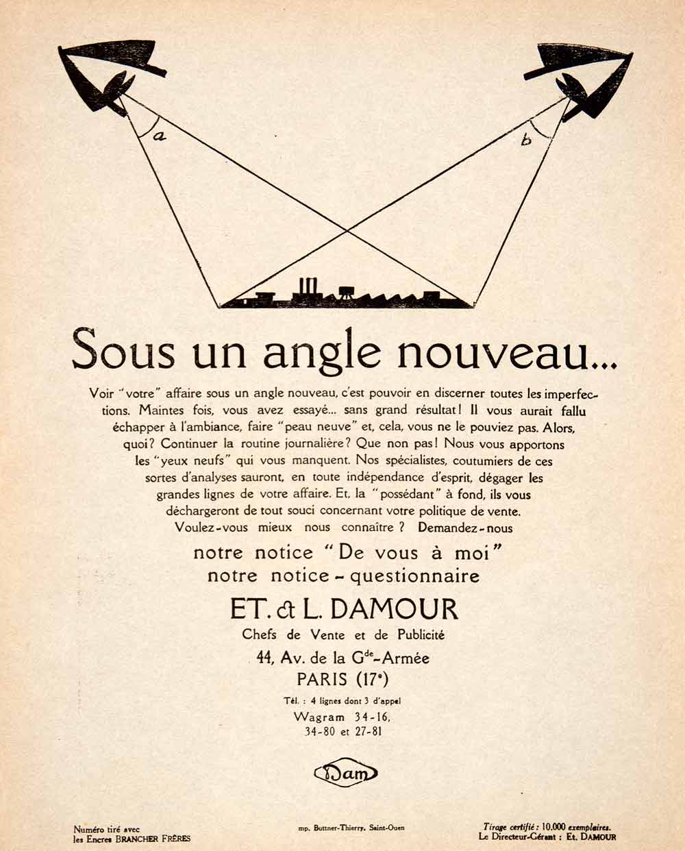 1925 Lithograph Ad Etienne Damour Advertising Agency Eyes French Art Deco VEN3