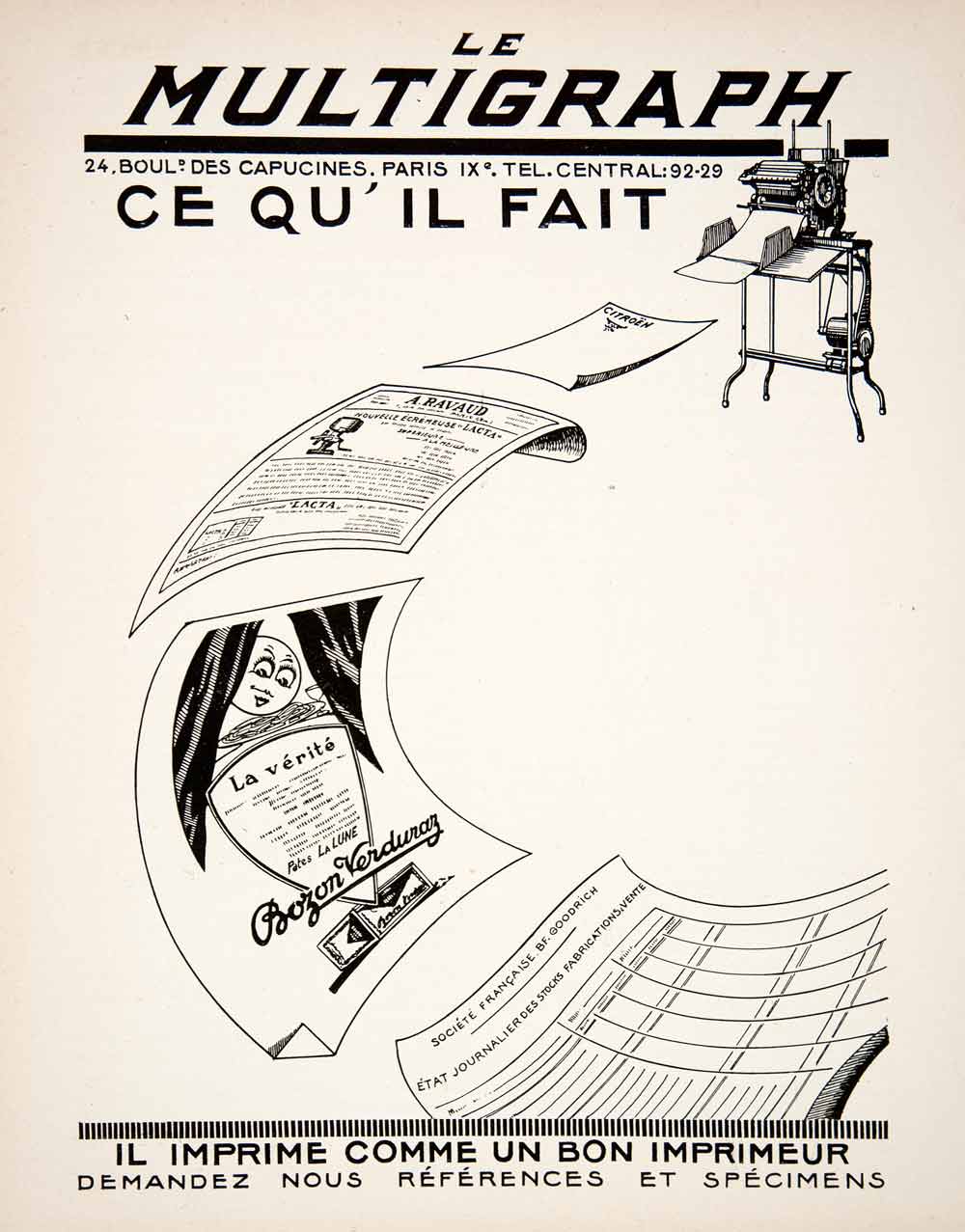 1925 Ad Multigraph 24 Boulevard Capucines Machine Copier Office Device VEN3