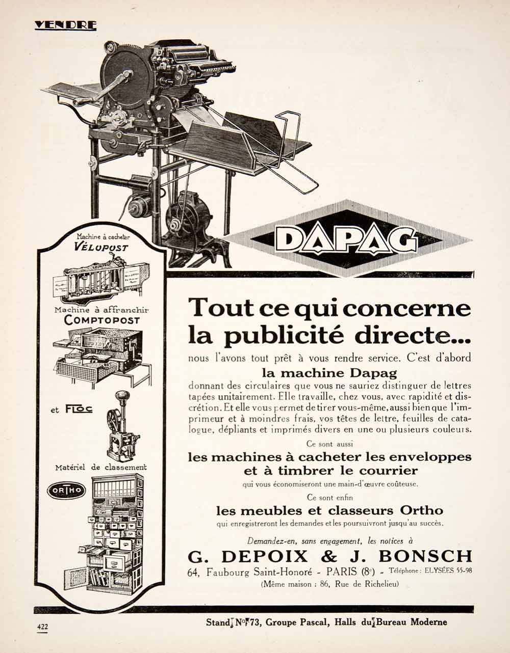 1925 Ad G Depoix J Bonsch Dapag Machine Velopost Comptopost Floc Ortho VEN3