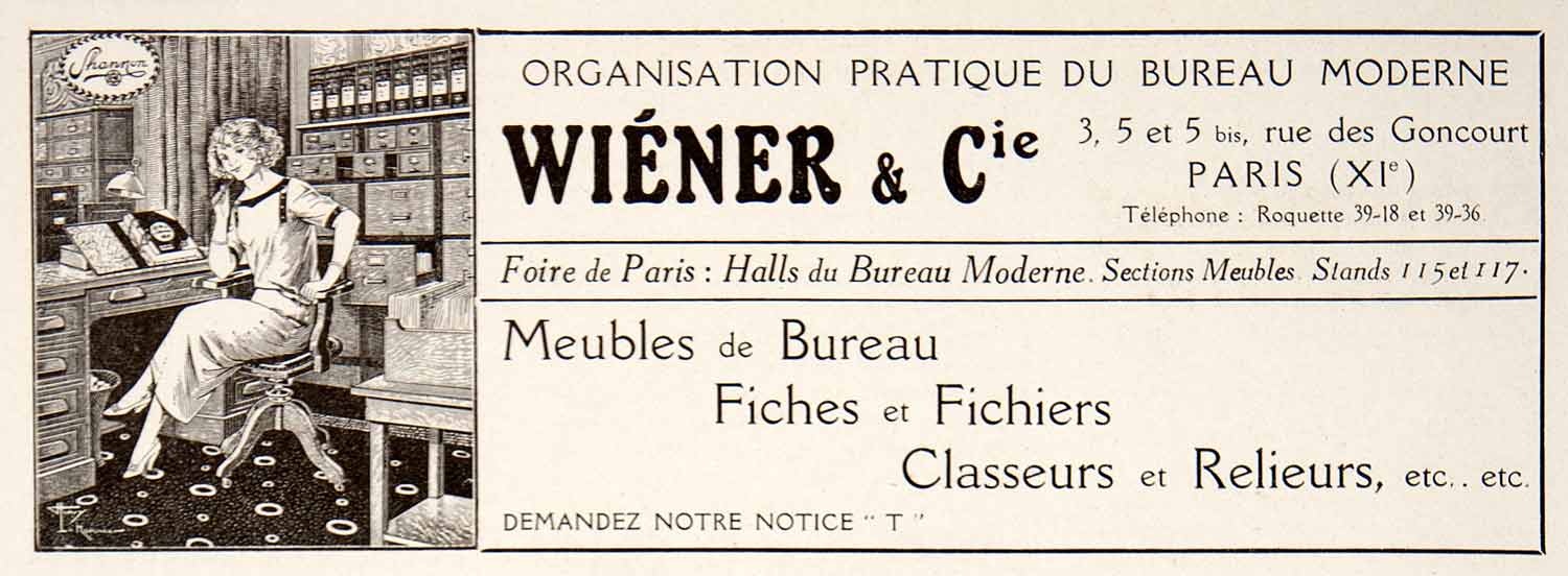 1924 Ad Wiener Goncourt Office Furniture Foire Paris Fair Filing Cabinets VEN3