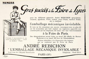 1924 Ad Andre Rebichon Mechanical Packaging Foire Lyon Fair Boy French VEN3