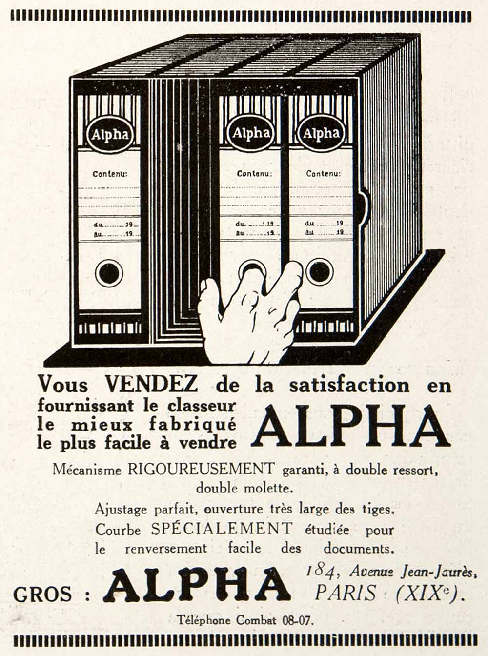 1924 Ad Alpha Files Organization System Classification French Binder Jean VEN3