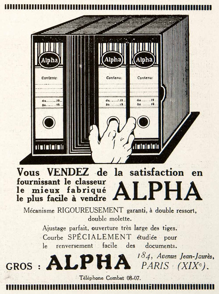 1924 Ad Alpha Files Organization System Classification French Binder J ...