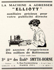 1924 Ad Elliott Smyth-Horner Secretary Addressing Machine Labeling French VEN3