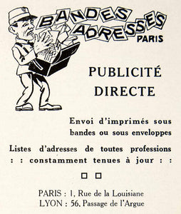 1924 Ad Bandes Adresses Advertising Mail Postman 56 Argue Lyon French VEN3