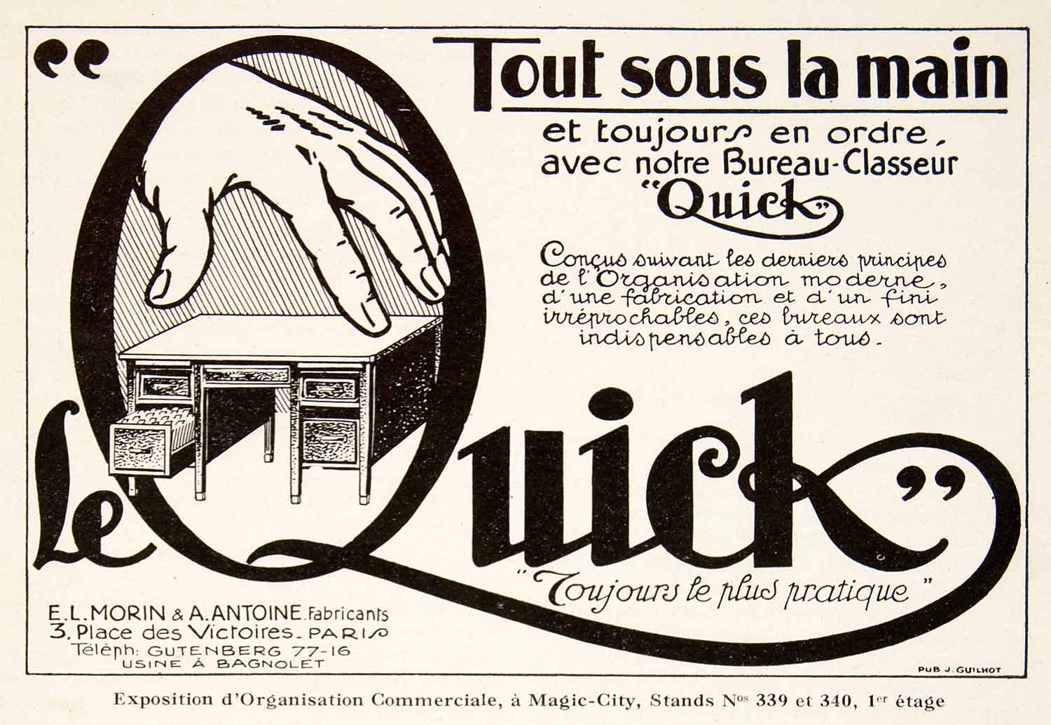 1924 Ad Quick Desk Filing Cabinet French Office Furniture Morin Antoine VEN3
