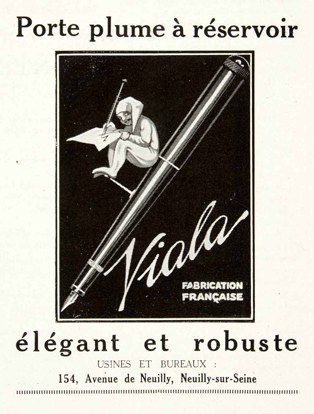 1924 Ad Viala Fountain Pen Reservoir 154 Avenue Neuilly French Writing VEN3