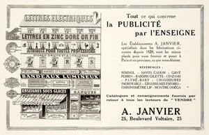 1924 Ad A. Janvier Electric Sign 25 Boulevard Voltaire Awning Lettering VEN3
