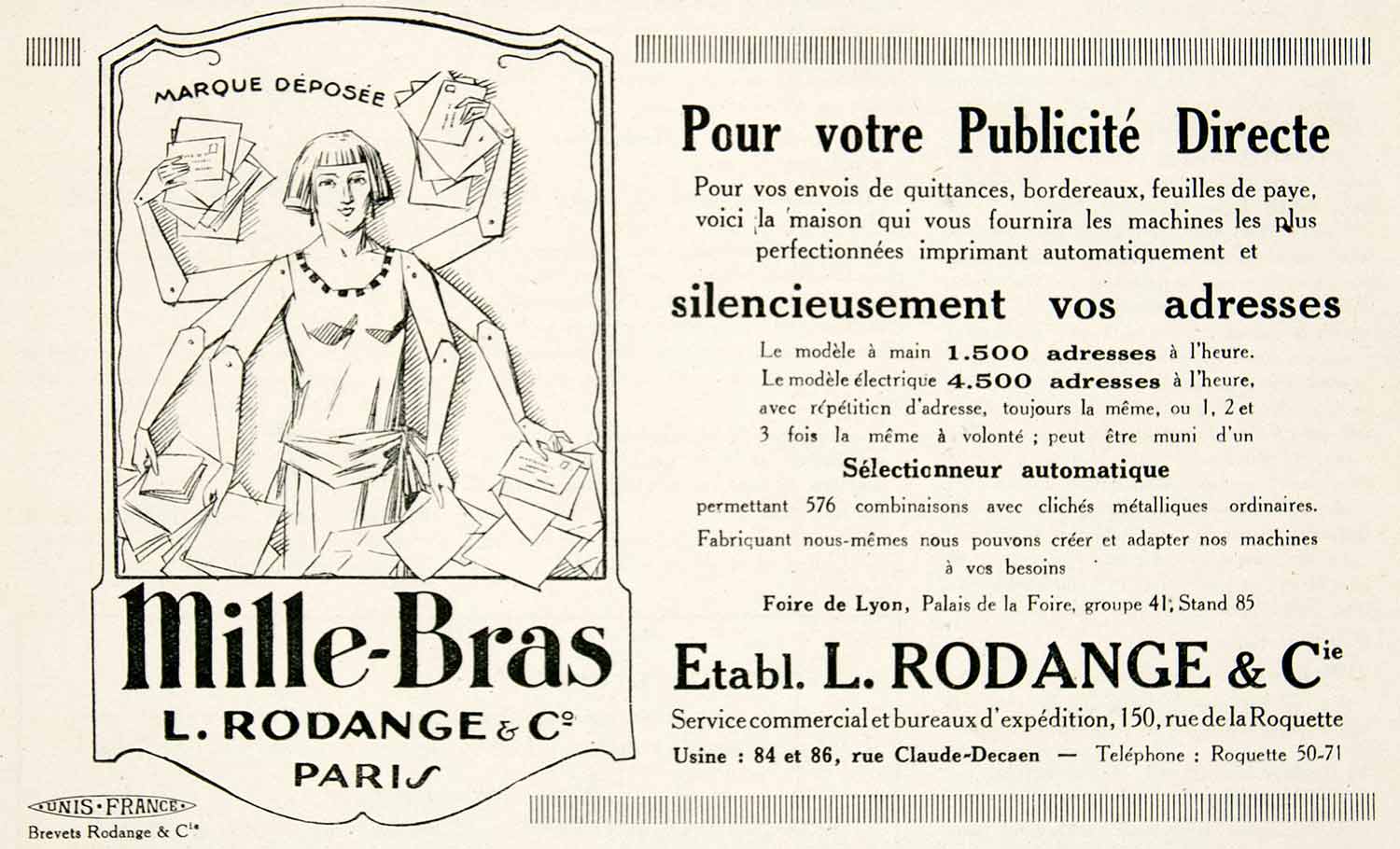 1925 Ad Mille-Bras L Rodange Address Machine French Arms Printer Office VEN3
