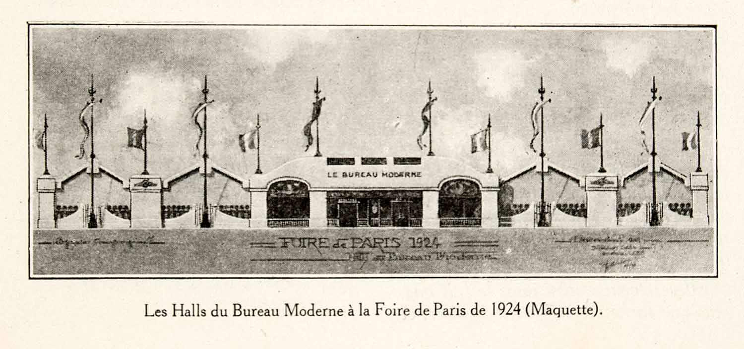 1924 Prints Foire Paris Fair Hall Bureau Moderne French Buildings Street VEN3