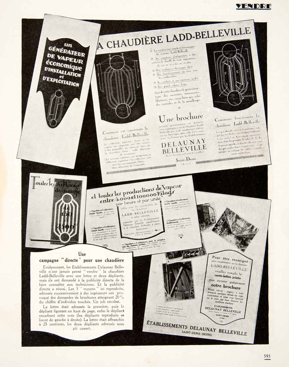1924 Print French Advertising Campaign Boiler Ladd-Belleville Vapor VEN3