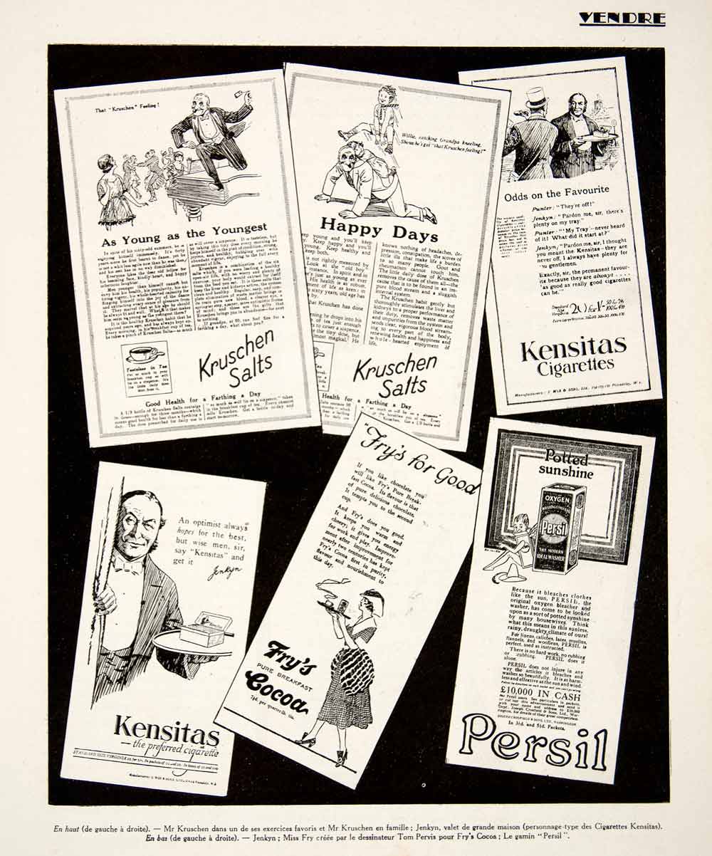 1924 Print Kensitas Cigarettes Kruschen Salts Fry's Cocoa Persil Adverts VEN3