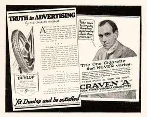 1924 Print English Advertising Dunlop Craven A Cigarettes Tires Charles VEN3