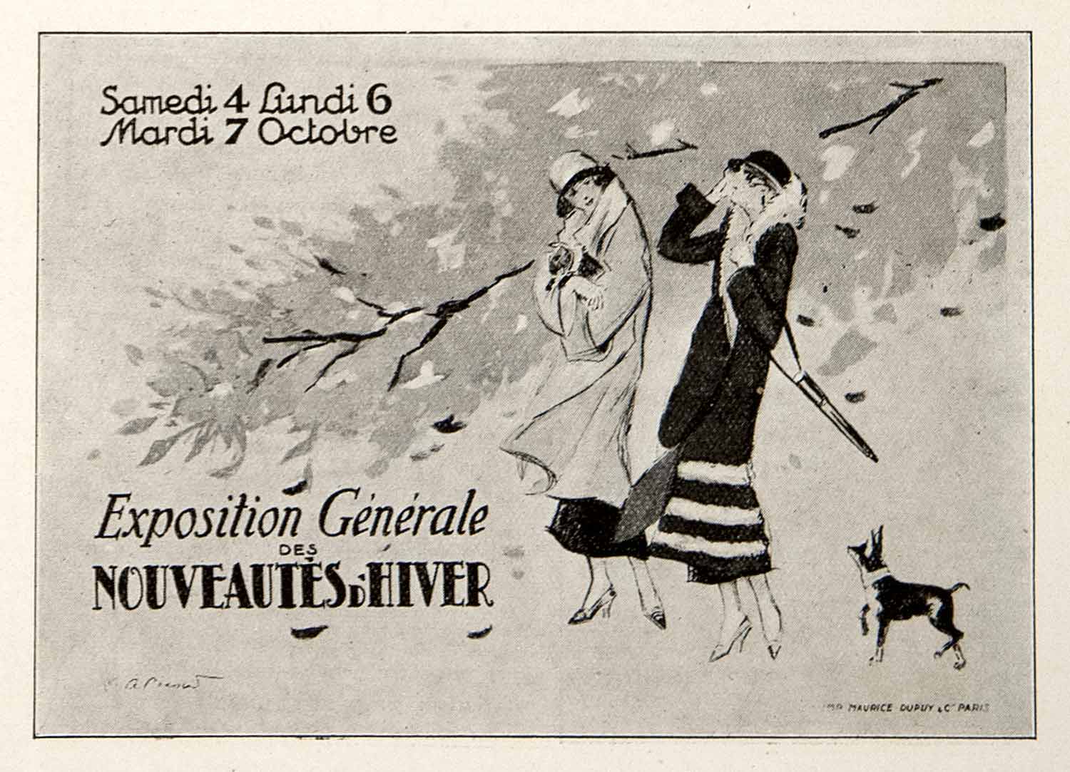 1924 Print Exposition Generale Winter Fashions French Art Deco Dresses VEN3