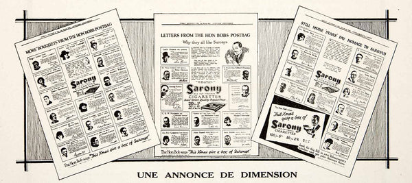 sarony cigarettes 1925 Print Sarony Cigarettes Advertising Testimonies Sponsors Tobacco VEN3
