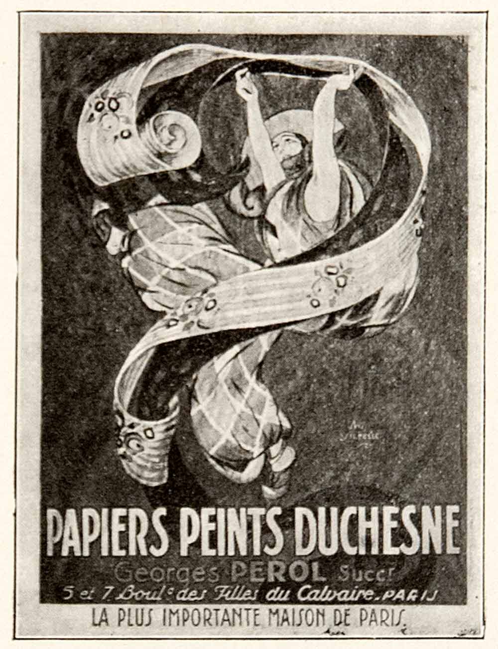 1924 Print Duchesne Wall Paper French Advertisement Art Deco Georges Perol VEN3