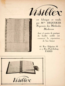 1924 Lithograph Ad Visiblex Dequeker 66 Rue Falguiere Registry Bookkeeping VEN3