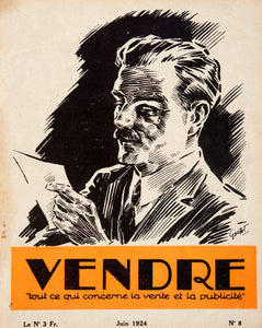 1924 Lithograph Cover Vendre Figure Trade Magazine Graphic Design Man Suit VEN4