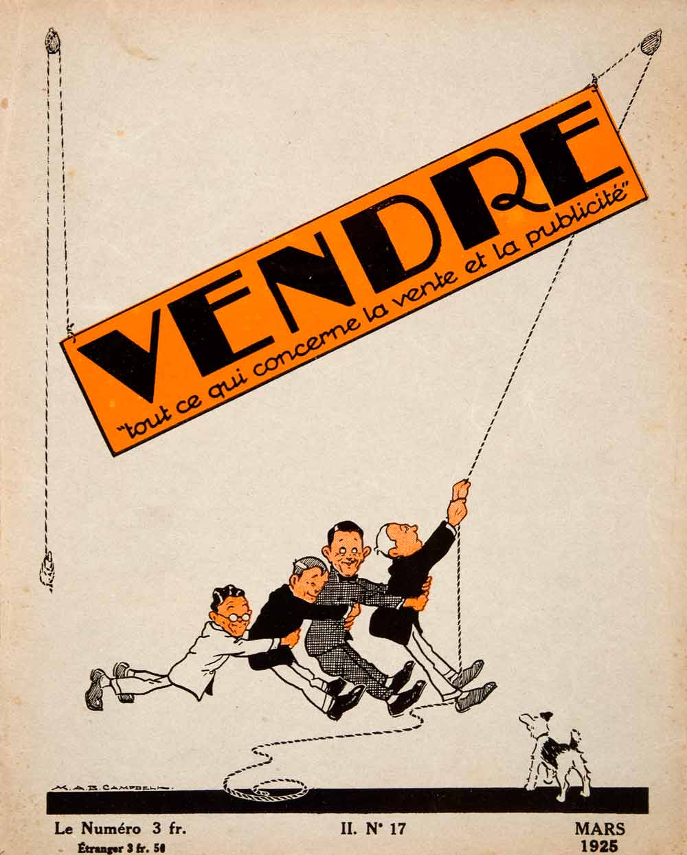 1925 Lithograph Cover Vendre Pulley Dog Etienne Damour Humor Suit France VEN4