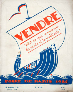 1925 Lithograph Cover Vendre Foire Paris Fair Boat Ship Sailing Etienne VEN4