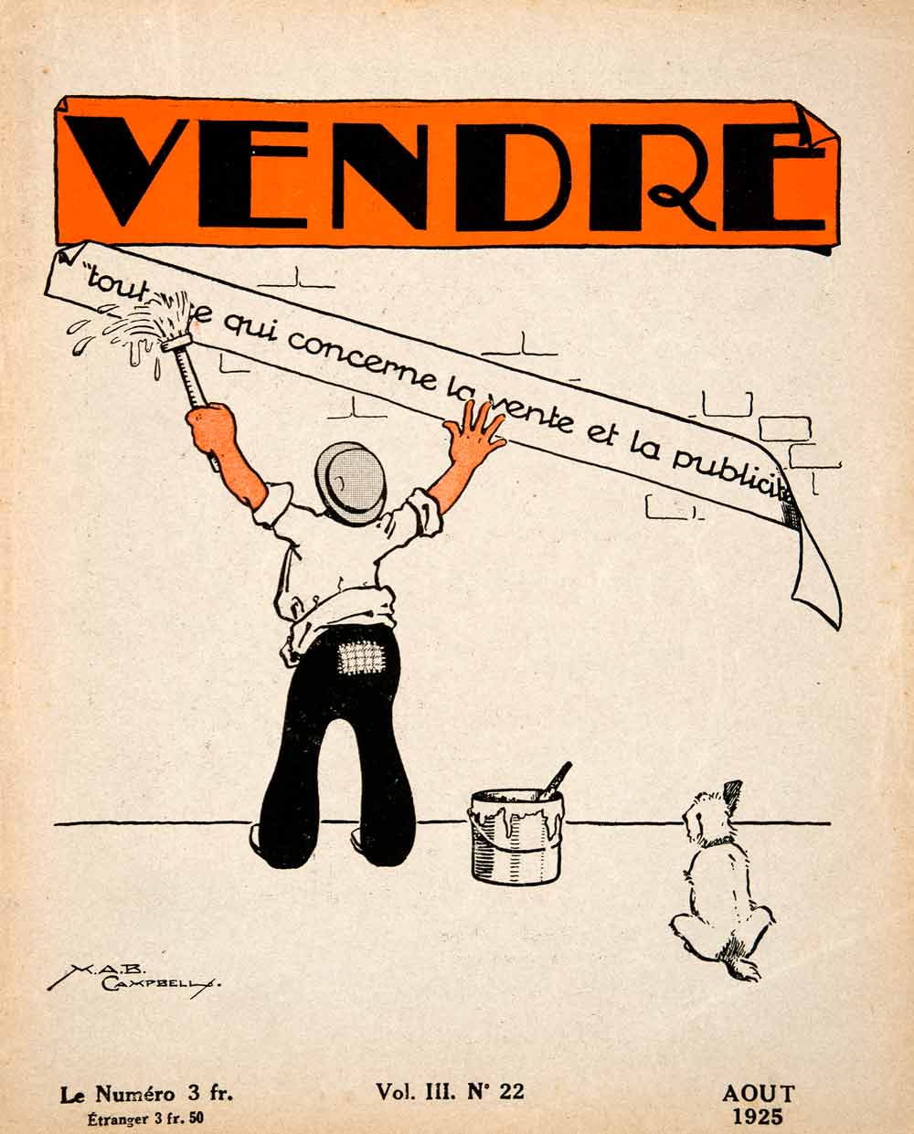 1925 Lithograph Cover Vendre Dog Etienne Damour Publicity Paste Graphic VEN4