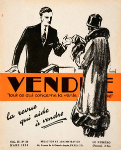 1926 Lithograph Cover Vendre Fashion Couple Flapper Sketch Etienne Damour VEN4