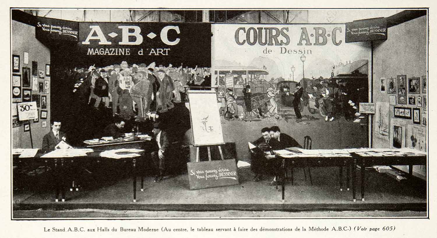 1925 Print Foire Paris Fair Booth ABC Drawing Scene Stand France School VEN4