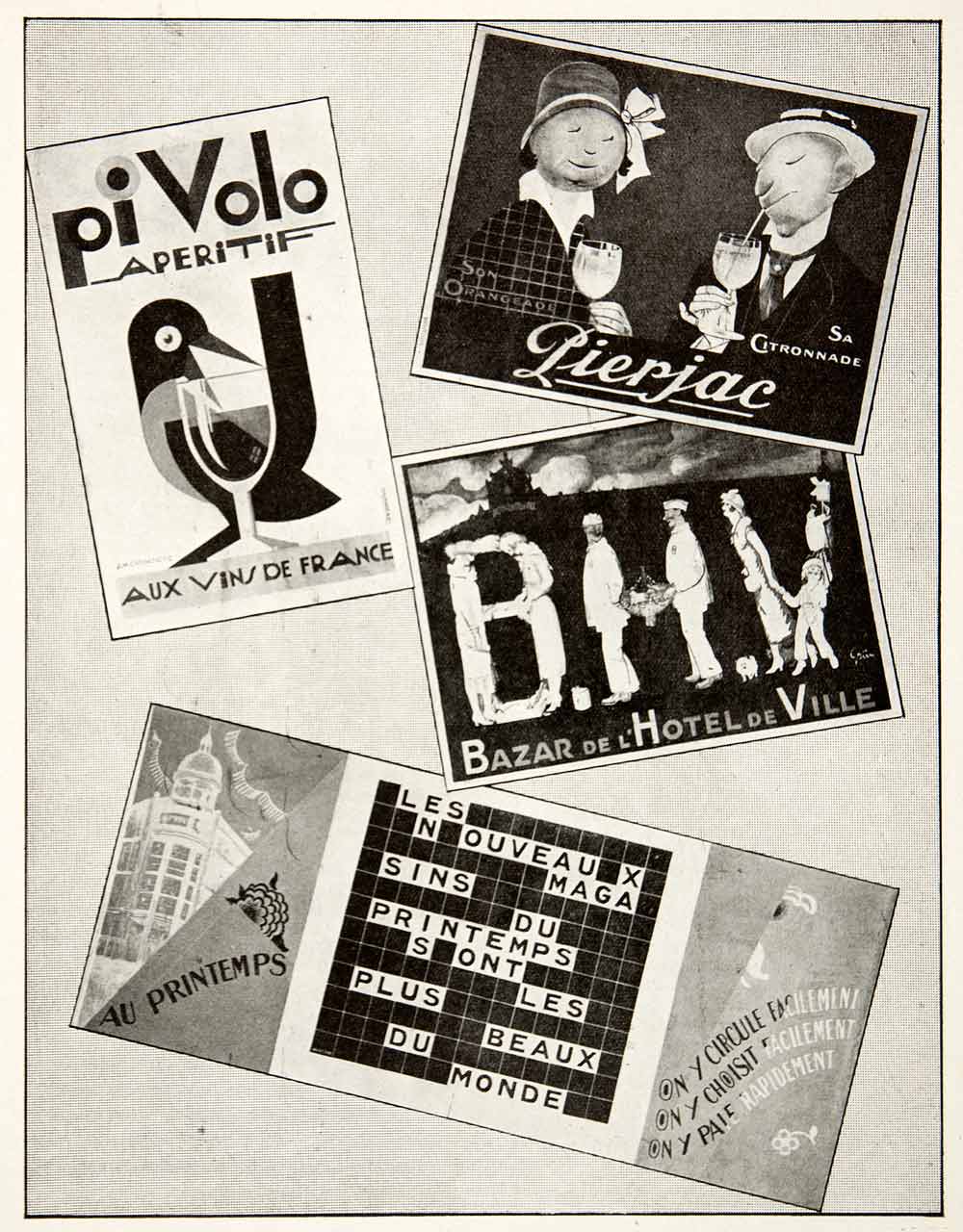 1925 Print Pierjac Pivolo Bazar Hotel Ville Printemps Wine Crossword BHV VEN4