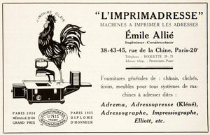 1925 Ad Imprimadresse Emile Allie Furniture Unis France 38 Rue Chine Adrema VEN4