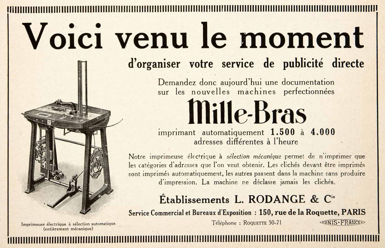 1925 Ad Mille-Bras Electric Printing Press Rodange 150 Rue Roquette Unis VEN4
