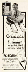 1925 Ad Techni-Studio Advertising Agency 3 Rue Cadet France Magnet VEN4