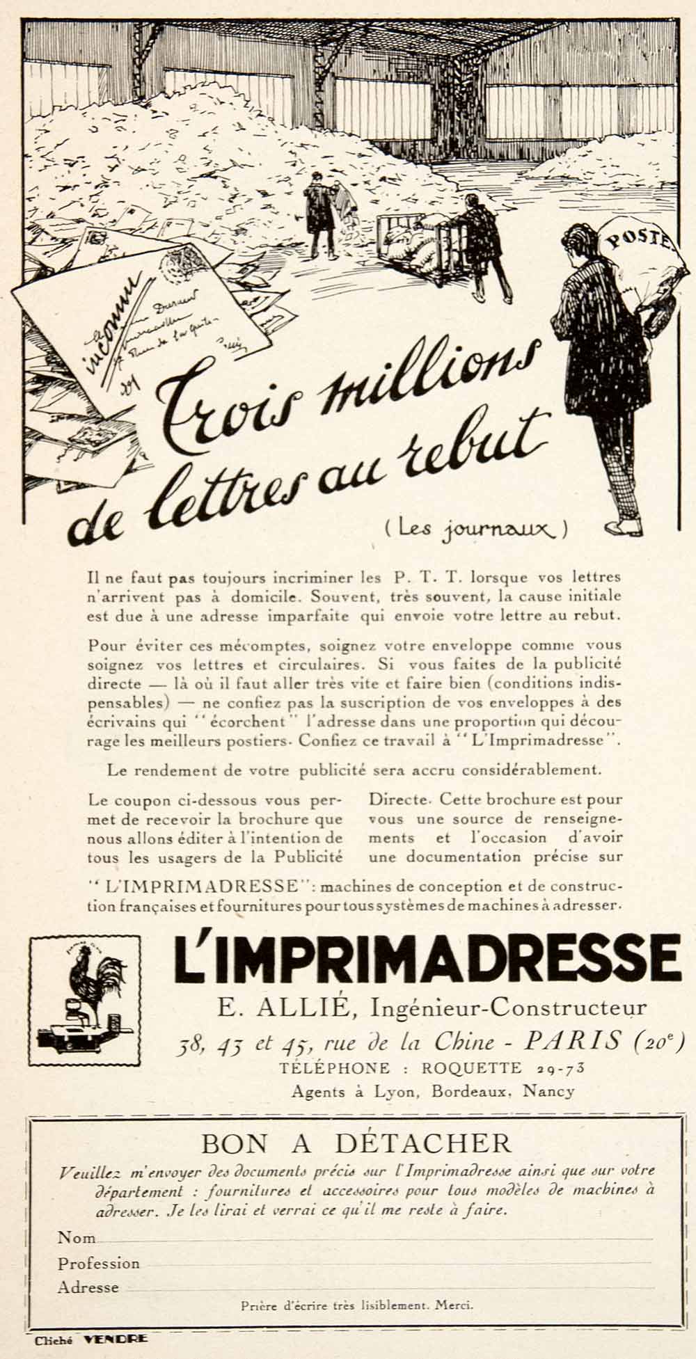 1926 Ad Imprimadresse Printing Press Address Emile Allie 38 Rue Chine Paris VEN4