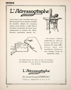 1925 Ad Adressographe Francois Martin 10 Rue Crussol Paris Addressograph VEN4