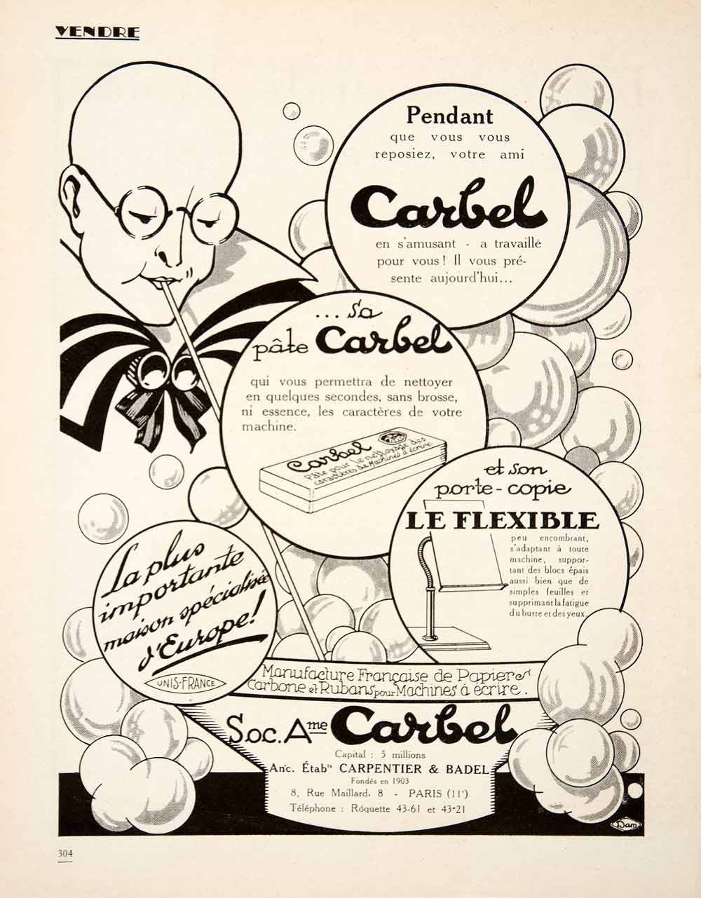 1925 Ad Carbel 0 Rue Maillard Unis France Typewriter Cleaner Carbon Ribbon VEN4