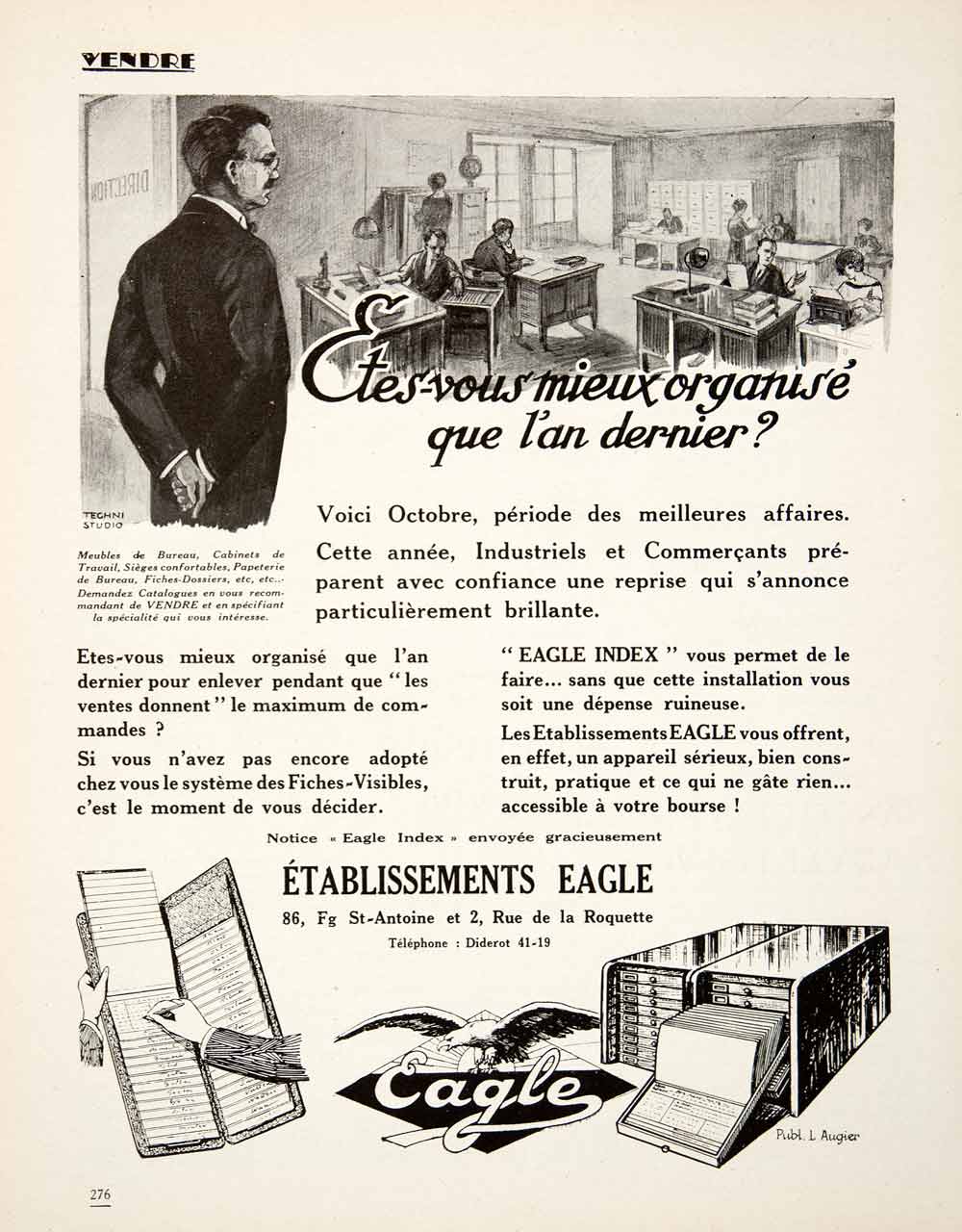 1925 Ad Eagle Index Filing Furniture Techni-Studio Augier 2 Rue Roquette VEN4