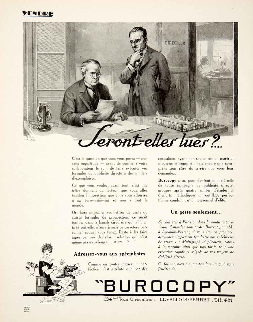 1925 Ad Burocopy 134 Rue Chevallier Advertising Agency Publicity French VEN4