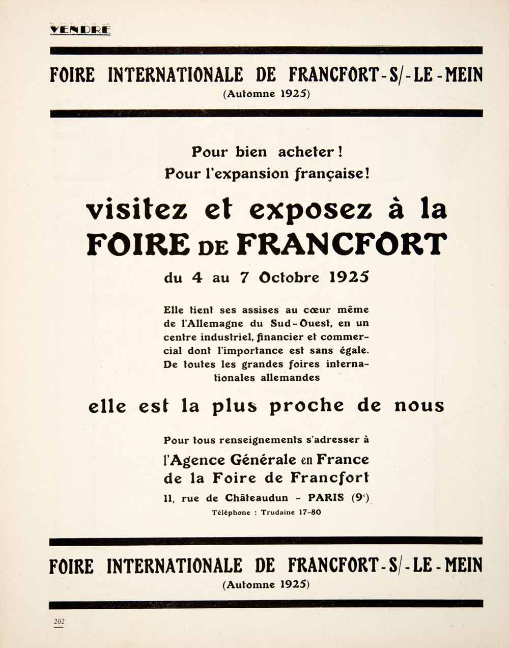 1925 Ad Frankfurt International Fair Exposition 11 Rue Chateaudun Paris VEN4
