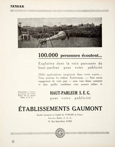 1925 Ad Gaumont Loudspeaker 57 Rue Saint-Roch Paris Public Address System VEN4