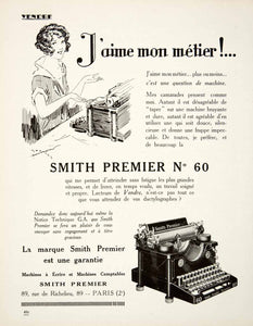 1925 Ad Smith Premier No. 60 Typewriter 89 Rue Richelieu Paris Secretary VEN4