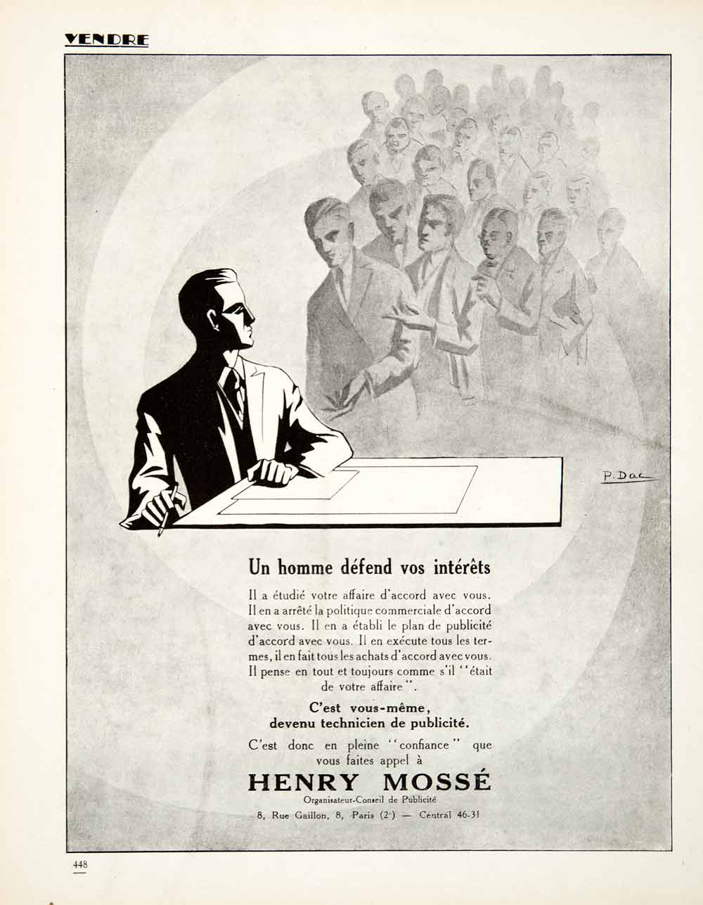1925 Ad Henry Mosse 8 Rue Gaillon Advertising Specialist Firm Paris French VEN4