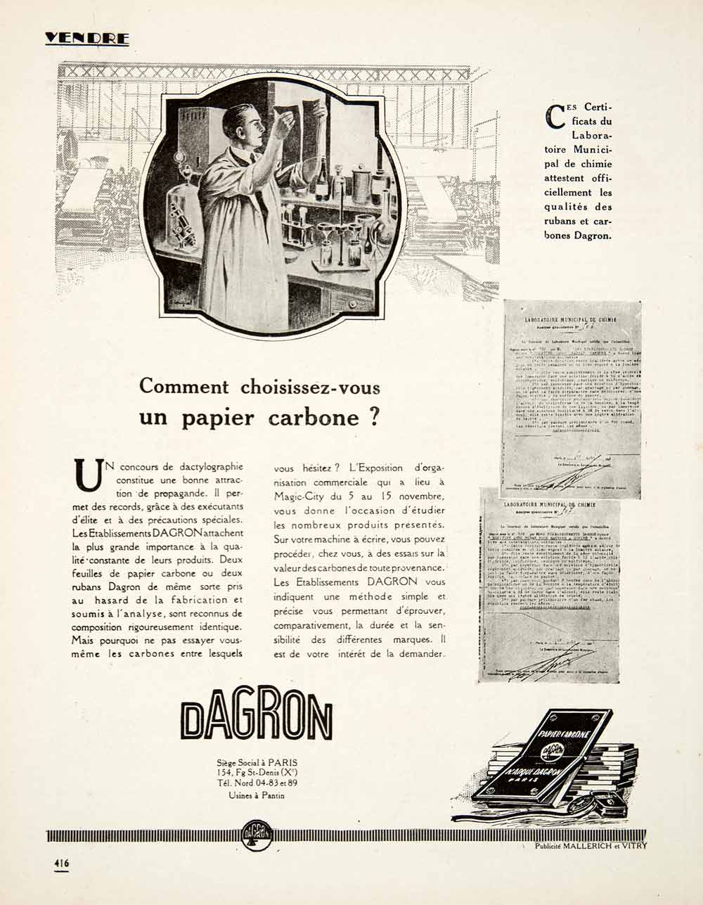 1925 Ad Dagron 154 Faubourg Saint-Denis Paris Carbon Paper Exposition Magic VEN4
