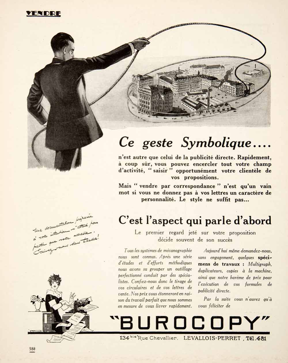 1925 Ad Burocopy 134 Rue Chevallier Levallois-Perret Lasso Advertising VEN4
