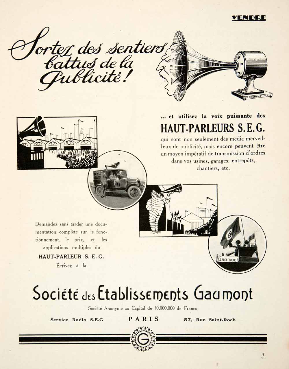 1926 Ad Gaumont Loudspeaker 57 Rue St-Roch Public Address System VEN4